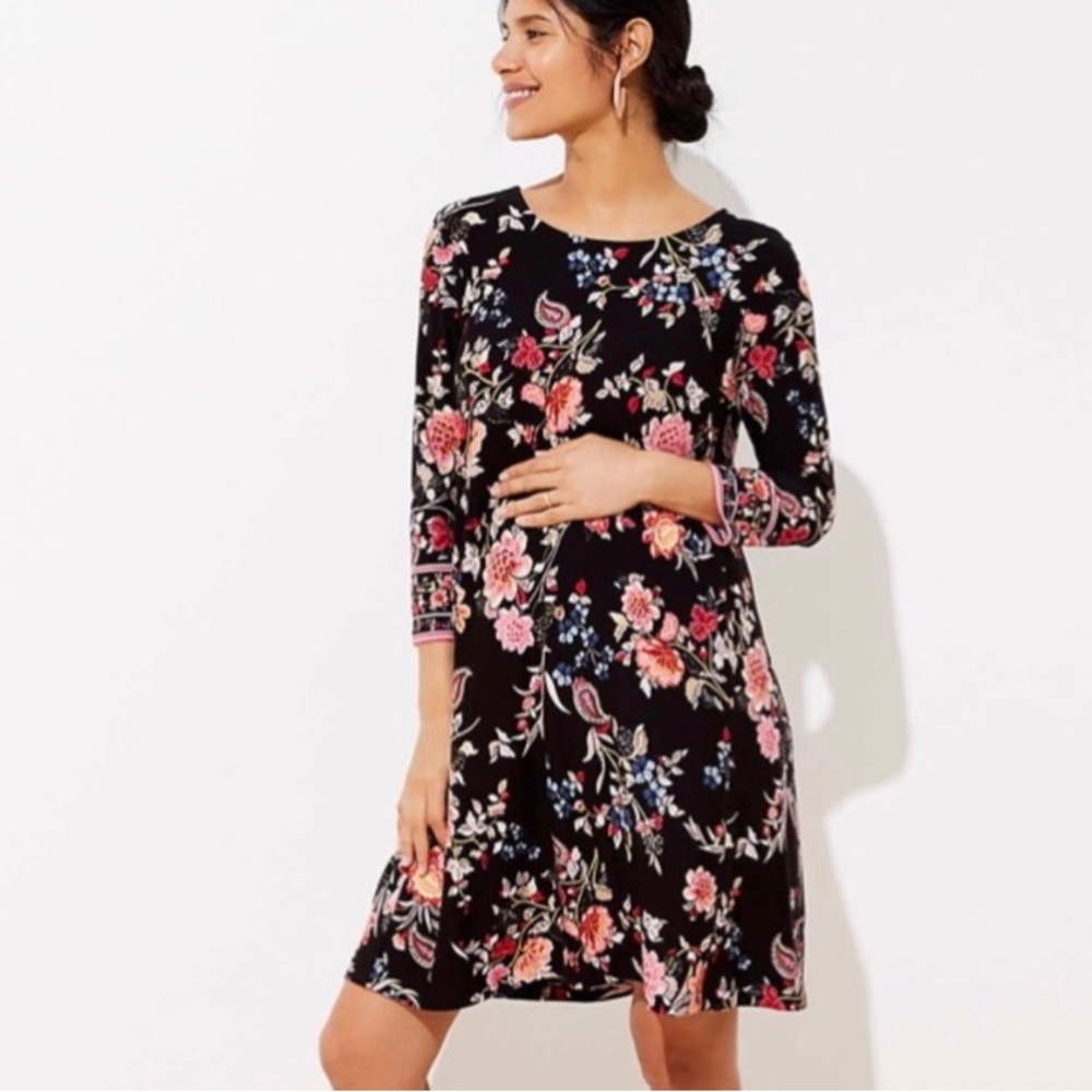 Loft  floral maternity dress 3/4 sleeve swing dress -NWT